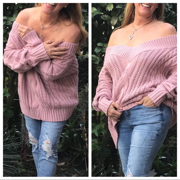 Found My Mojo! Mauve Off-Shoulder V-Neck Sweater - Picture 5 of 8
